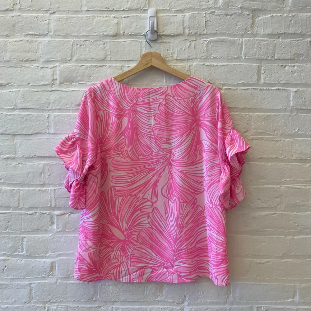 Lilly Pulitzer || Darlah Ruffle Sleeve Top Prosecco Pink Fronds Place Medium_4